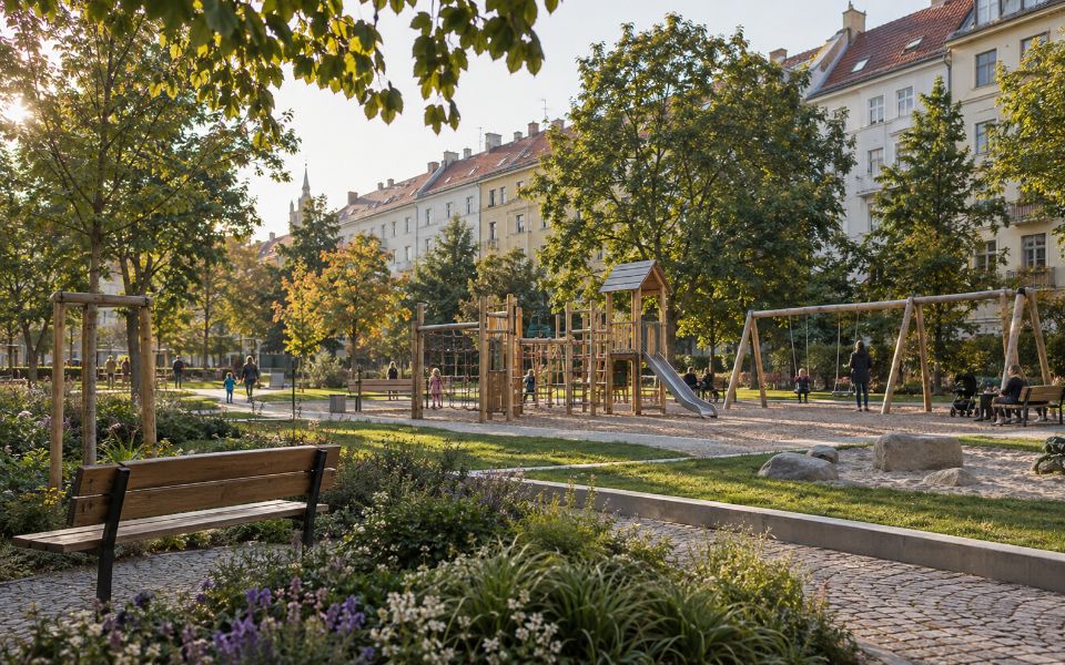 Park a hřiště v pražské čtvrti